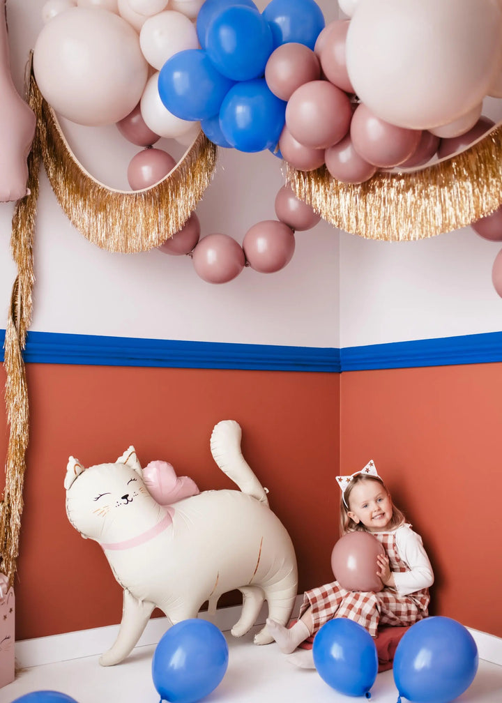 Cat Balloon - Large Cream Cat Foil Balloon - Kitten Party Balloons - Meow Party - Cute Kitty Cat Helium Balloon - Cream & Pink Balloon - Jolie Fete UK