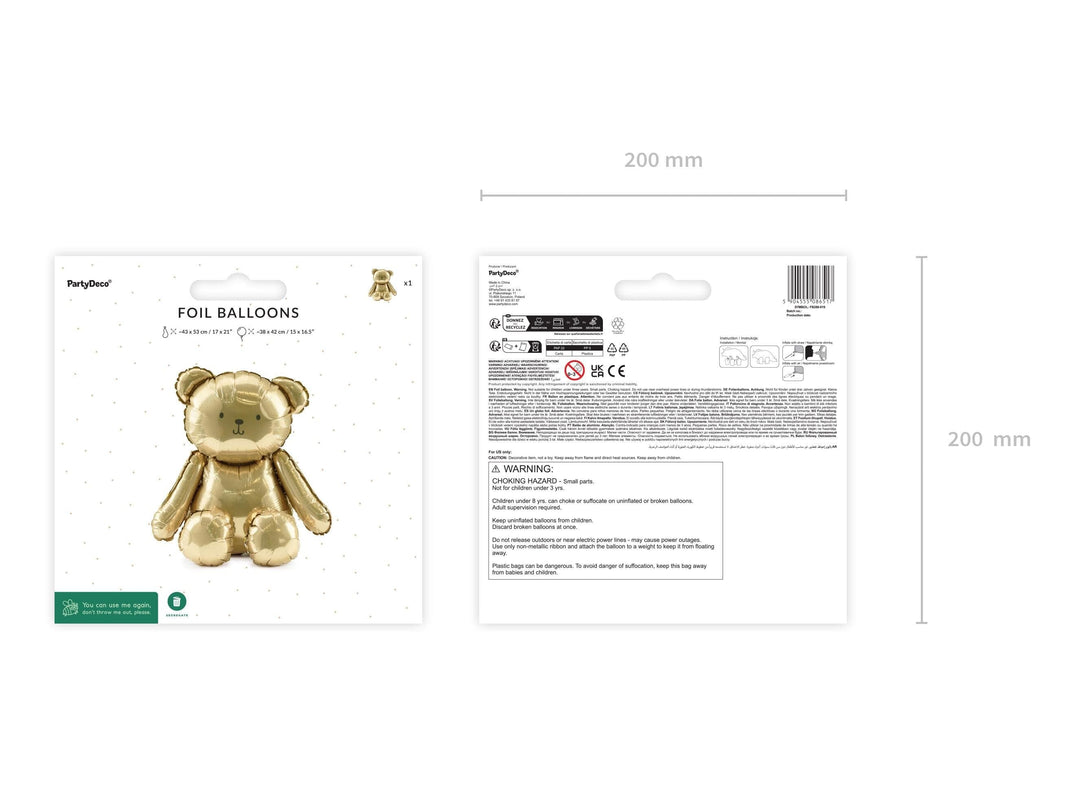 Gold Bear Balloon - Large Golden Bear Foil Balloon - Air Fill Balloon - Baby Shower Balloon - Gender Neutral - Welcome Home - Jolie Fete UK