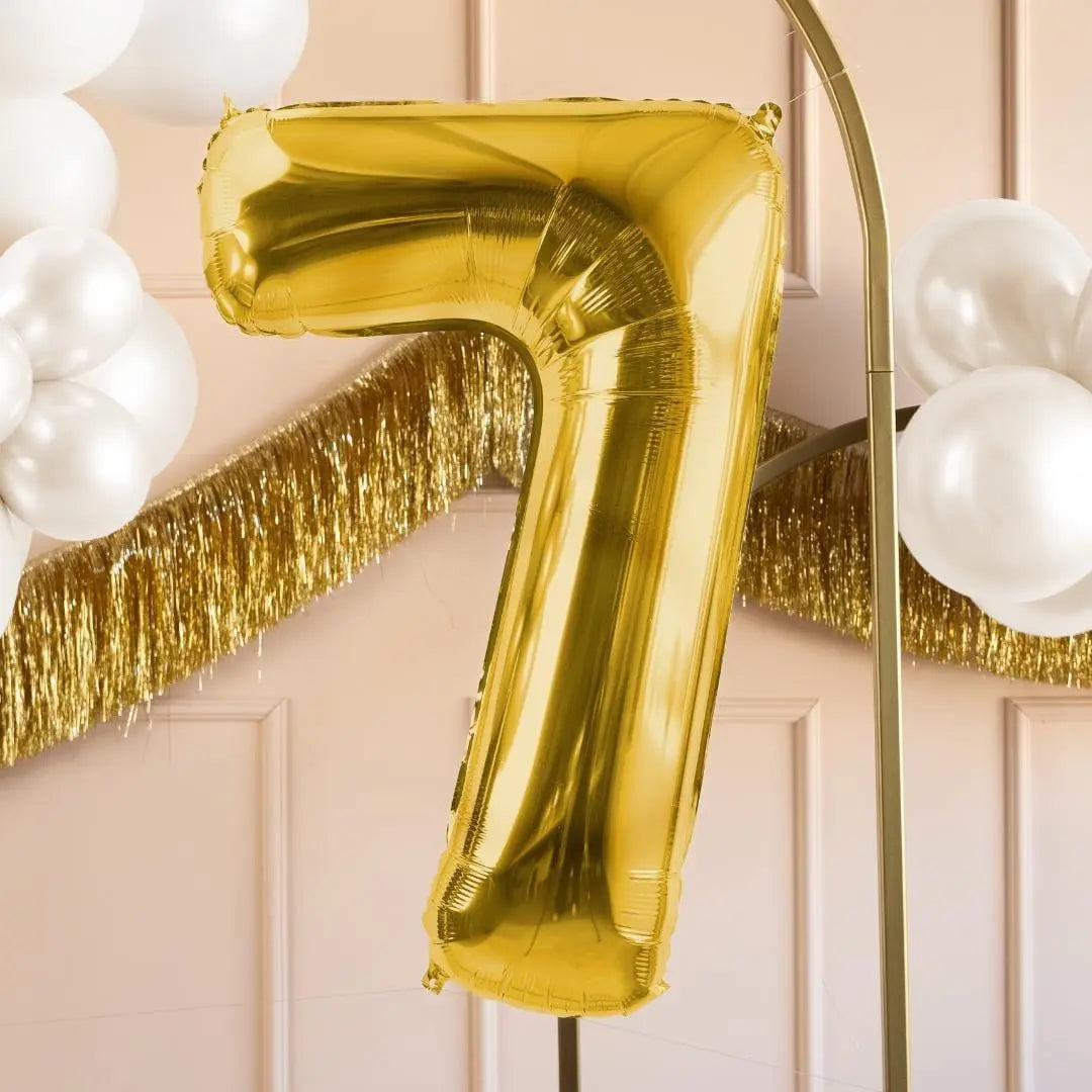 Gold Number 7 Balloon - Large Gold Foil 7 balloon - Birthday Balloon - Party Decorations - 72cm Balloon - 30" Balloon - Jolie Fete UK