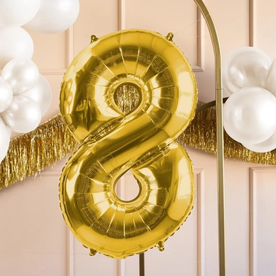Gold Number 8 Balloon - Large Gold Foil 8 balloon - Birthday Balloon - Party Decorations - 72cm Balloon - 30" Balloon - Jolie Fete UK