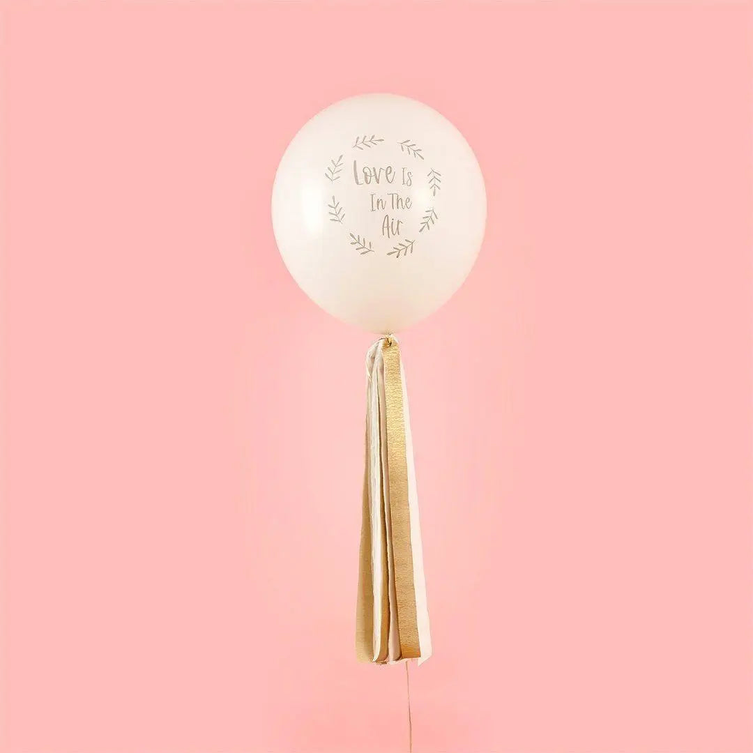 Large Love Is In The Air Balloon - 18" White Latex Balloon With Gold & Cream Tassels - Romantic Valentine’s Day Decor -Engagement Photo Prop - Jolie Fete UK