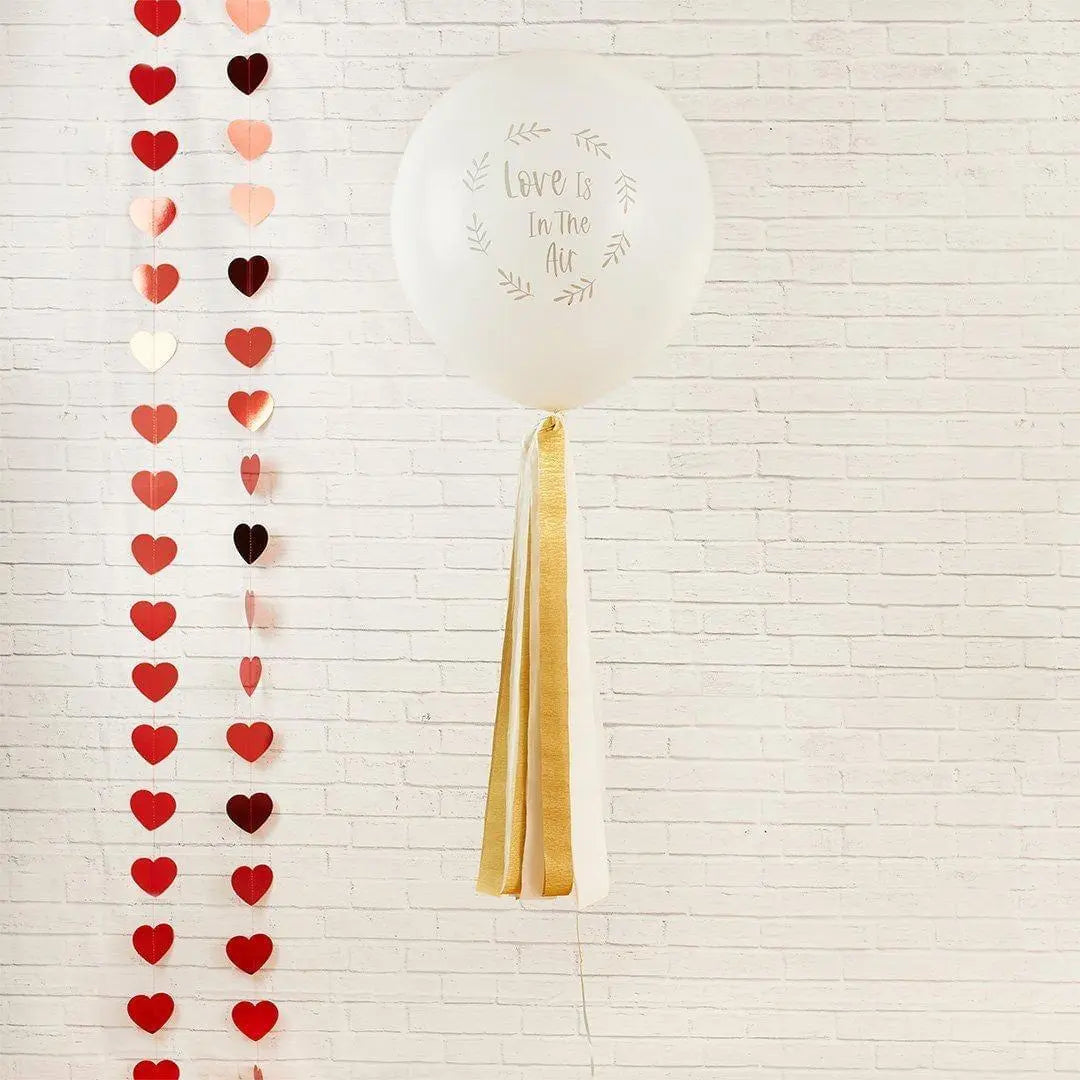 Large Love Is In The Air Balloon - 18" White Latex Balloon With Gold & Cream Tassels - Romantic Valentine’s Day Decor -Engagement Photo Prop - Jolie Fete UK