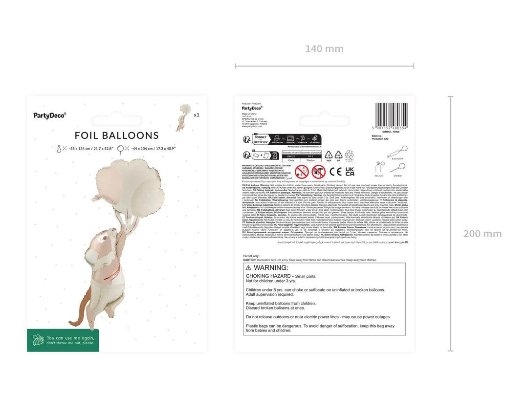 Large Mouse Foil Balloon - 1st Birthday Decoration - One Little Mouse First Birthday - Beige & Cream - Neutral Toddler Milestone Decor - Jolie Fete UK