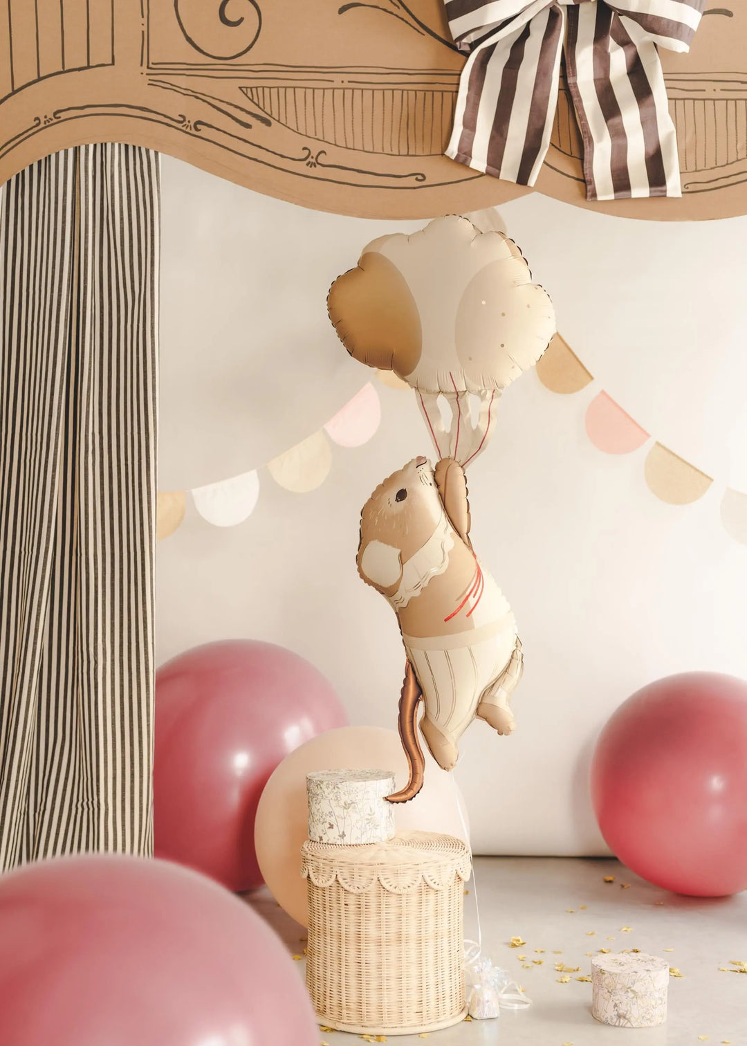 Large Mouse Foil Balloon - 1st Birthday Decoration - One Little Mouse First Birthday - Beige & Cream - Neutral Toddler Milestone Decor - Jolie Fete UK