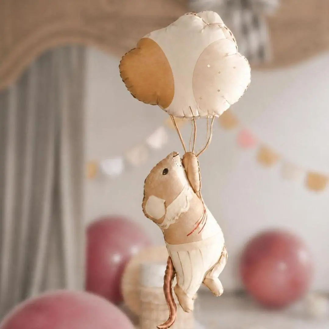 Large Mouse Foil Balloon - 1st Birthday Decoration - One Little Mouse First Birthday - Beige & Cream - Neutral Toddler Milestone Decor - Jolie Fete UK