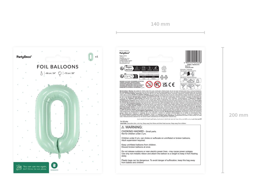 Pastel Green Number 0 Balloon - Large Light Mint Green Foil 0 balloon - Birthday Balloon - Party Decorations - 72cm Balloon - 30" Balloon - Jolie Fete UK