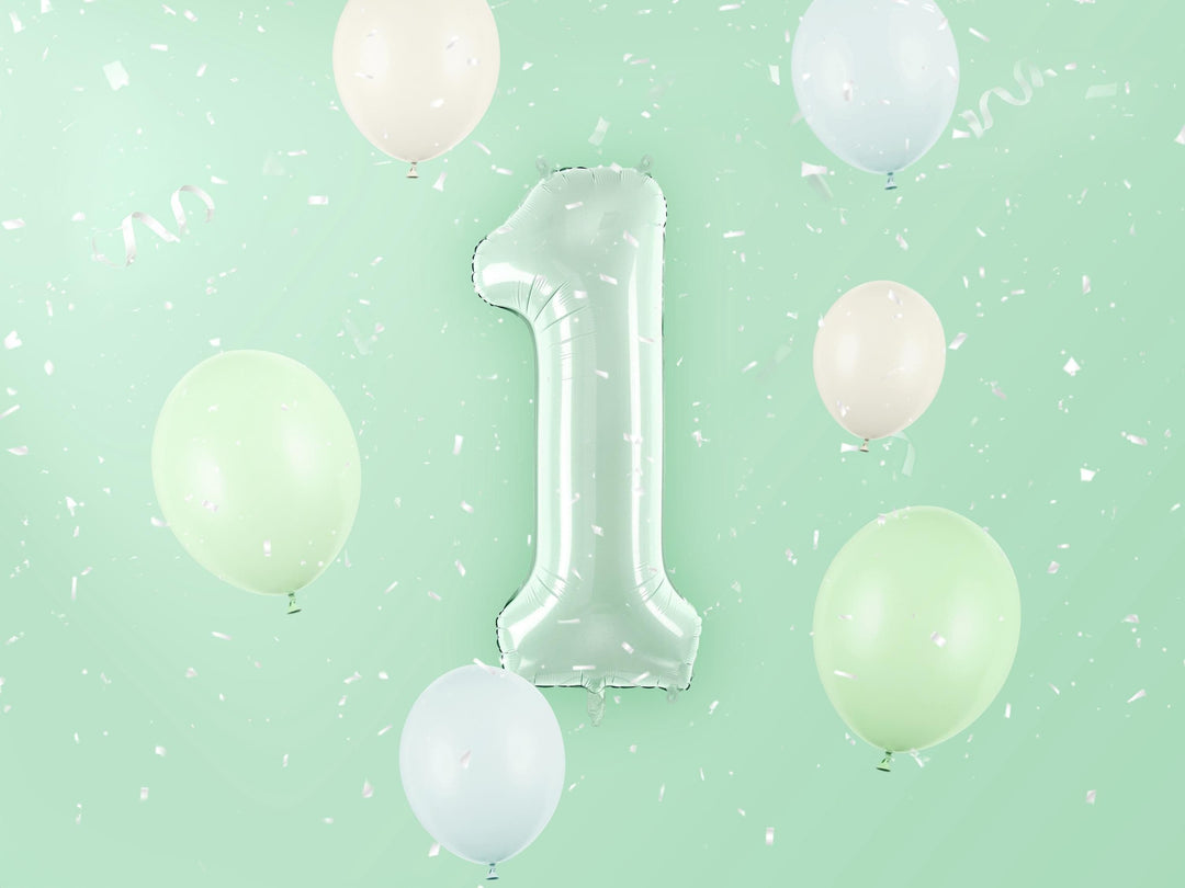 Pastel Green Number 1 Balloon - Large Light Mint Green Foil 1 balloon - Birthday Balloon - Party Decorations - 72cm Balloon - 30" Balloon - Jolie Fete UK