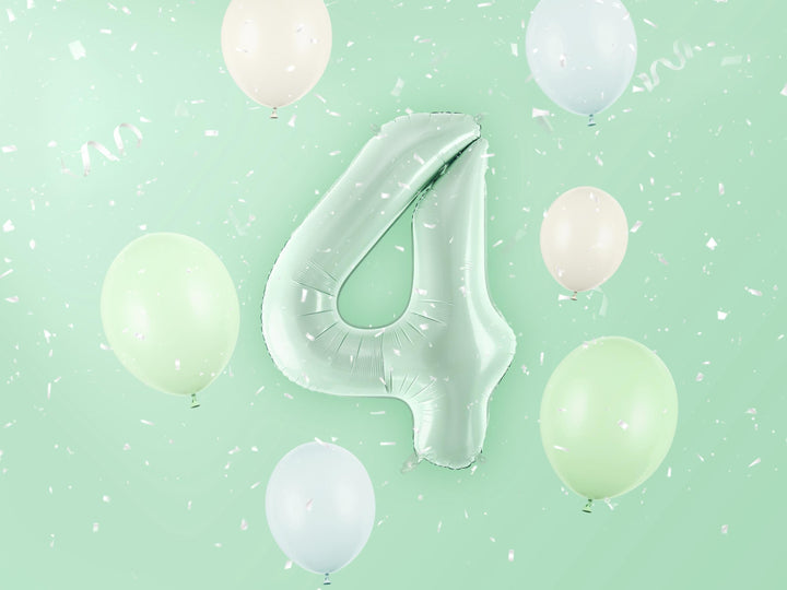 Pastel Green Number 4 Balloon - Large Light Mint Green Foil 4 balloon - Birthday Balloon - Party Decorations - 72cm Balloon - 30" Balloon - Jolie Fete UK