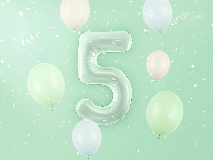 Pastel Green Number 5 Balloon - Large Light Mint Green Foil 5 balloon - Birthday Balloon - Party Decorations - 72cm Balloon - 30" Balloon - Jolie Fete UK