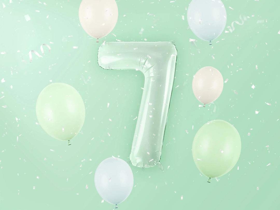 Pastel Green Number 7 Balloon - Large Light Mint Green Foil 7 balloon - Birthday Balloon - Party Decorations - 72cm Balloon - 30" Balloon - Jolie Fete UK