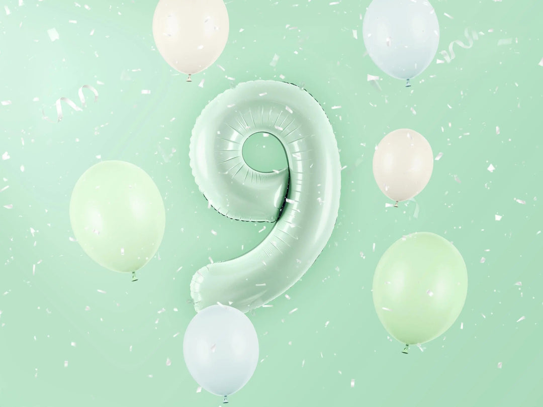 Pastel Green Number 9 Balloon - Large Light Mint Green Foil 9 balloon - Birthday Balloon - Party Decorations - 72cm Balloon - 30" Balloon - Jolie Fete UK