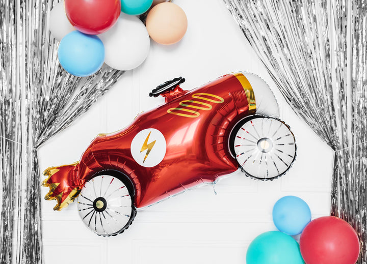 Racing Car Balloon - Large Red Racing Car Foil Balloon - Air Or Helium Fill - Racing Car Party - F1 Theme - Kids Birthday Party Supplies - Jolie Fete UK