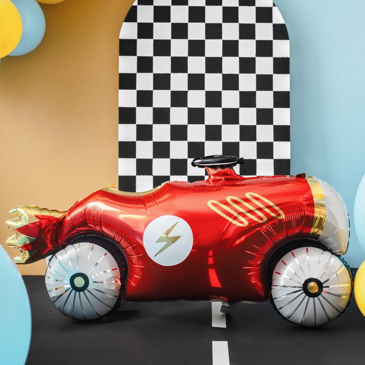 Racing Car Balloon - Large Red Racing Car Foil Balloon - Air Or Helium Fill - Racing Car Party - F1 Theme - Kids Birthday Party Supplies - Jolie Fete UK
