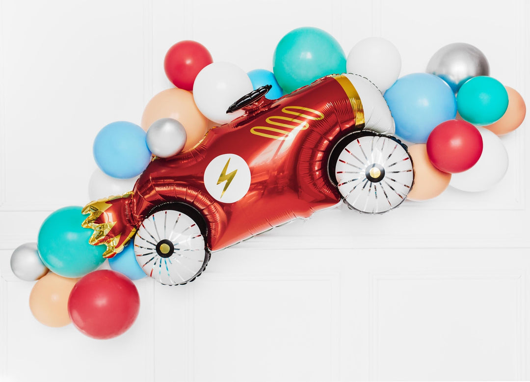 Racing Car Balloon - Large Red Racing Car Foil Balloon - Air Or Helium Fill - Racing Car Party - F1 Theme - Kids Birthday Party Supplies - Jolie Fete UK