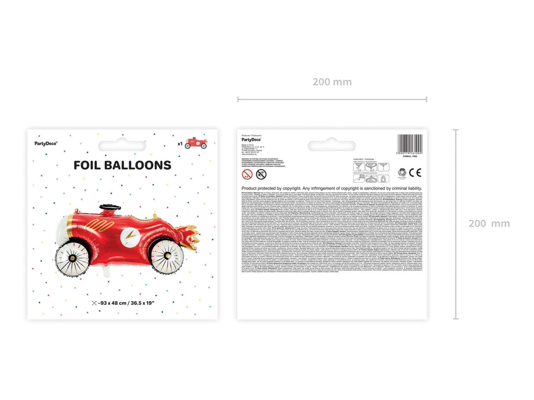 Racing Car Balloon - Large Red Racing Car Foil Balloon - Air Or Helium Fill - Racing Car Party - F1 Theme - Kids Birthday Party Supplies - Jolie Fete UK