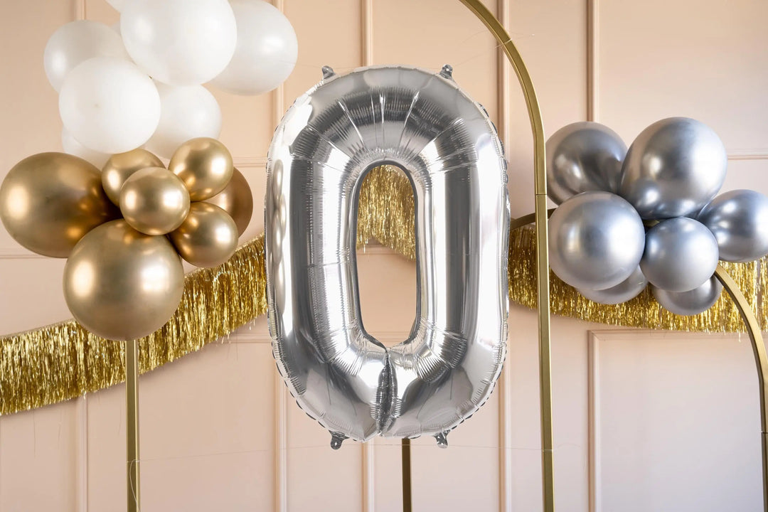 Silver Number 0 Balloon - Large Silver Foil 0 balloon - Birthday Balloon - Party Decorations - 72cm Balloon - 30" Balloon - Jolie Fete UK