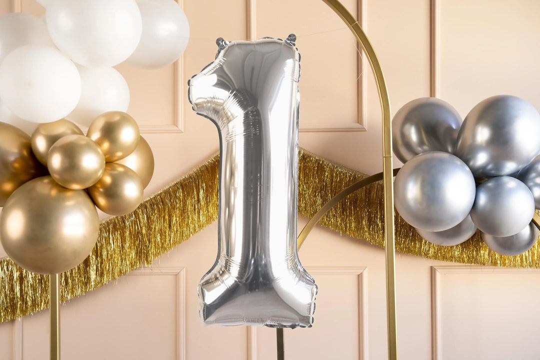 Silver Number 1 Balloon - Large Silver Foil 1 balloon - Birthday Balloon - Party Decorations - 72cm Balloon - 30" Balloon - Jolie Fete UK