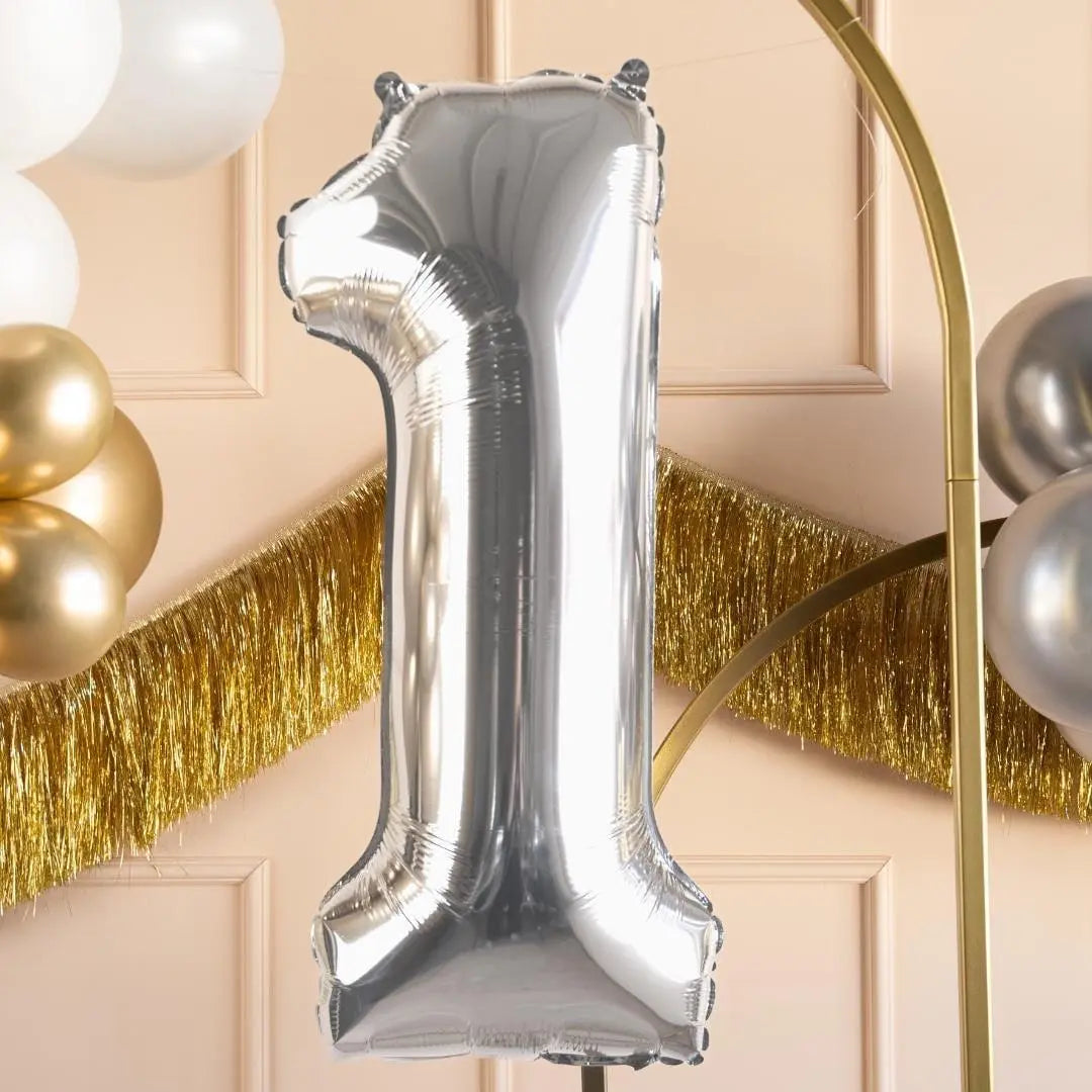 Silver Number 1 Balloon - Large Silver Foil 1 balloon - Birthday Balloon - Party Decorations - 72cm Balloon - 30" Balloon - Jolie Fete UK