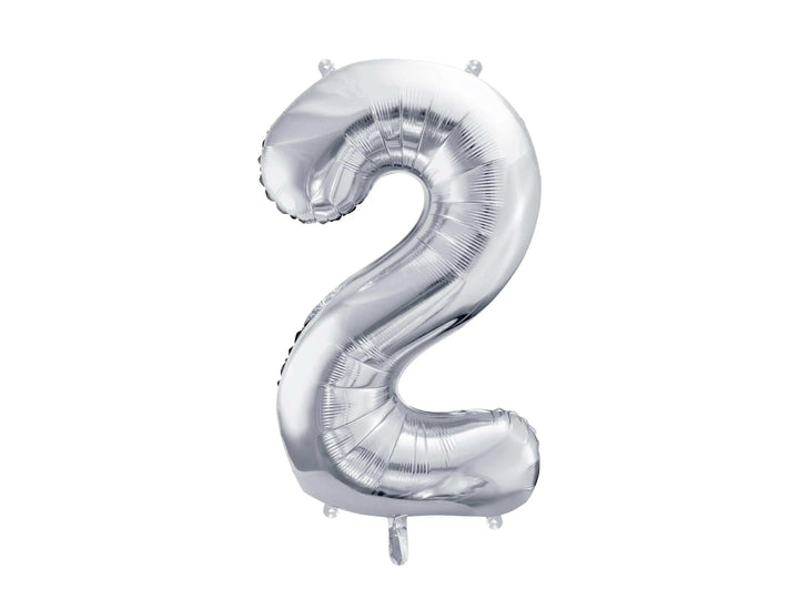 Silver Number 2 Balloon - Large Silver Foil 2 balloon - Birthday Balloon - Party Decorations - 72cm Balloon - 30" Balloon - Jolie Fete UK