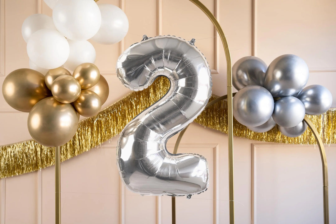 Silver Number 2 Balloon - Large Silver Foil 2 balloon - Birthday Balloon - Party Decorations - 72cm Balloon - 30" Balloon - Jolie Fete UK