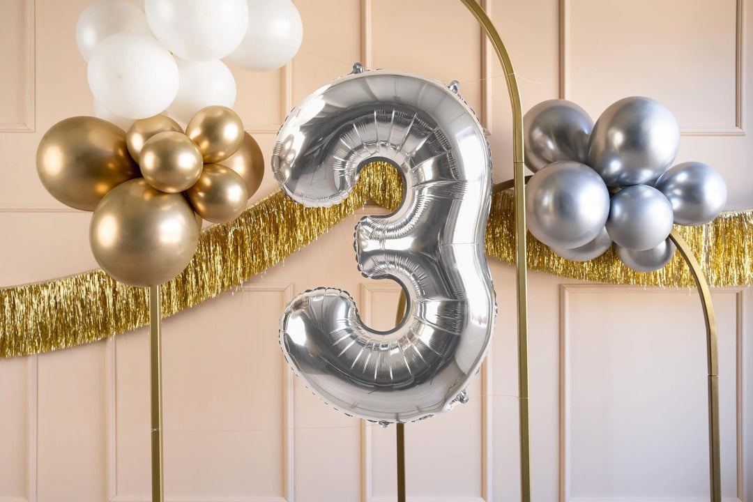 Silver Number 3 Balloon - Large Silver Foil 3 balloon - Birthday Balloon - Party Decorations - 72cm Balloon - 30" Balloon - Jolie Fete UK