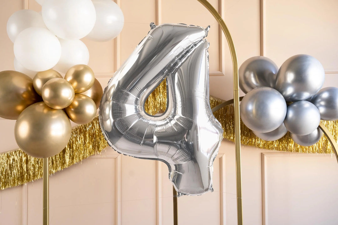 Silver Number 4 Balloon - Large Silver Foil 4 balloon - Birthday Balloon - Party Decorations - 72cm Balloon - 30" Balloon - Jolie Fete UK