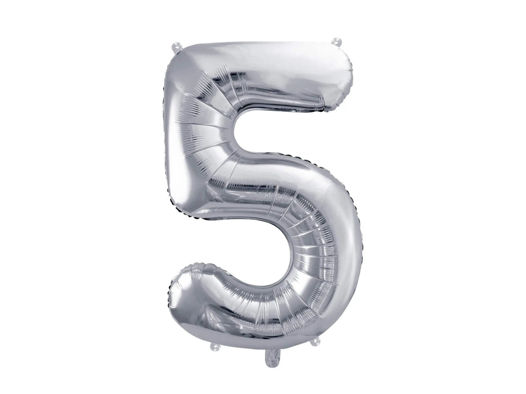 Silver Number 5 Balloon - Large Silver Foil 5 balloon - Birthday Balloon - Party Decorations - 72cm Balloon - 30" Balloon - Jolie Fete UK