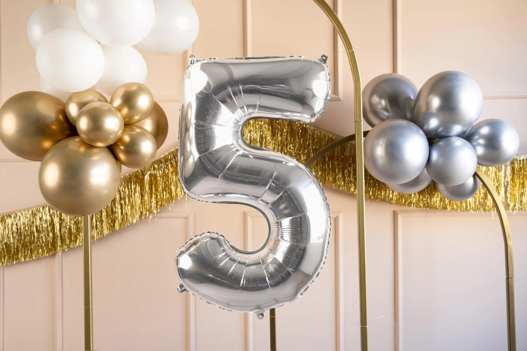 Silver Number 5 Balloon - Large Silver Foil 5 balloon - Birthday Balloon - Party Decorations - 72cm Balloon - 30" Balloon - Jolie Fete UK