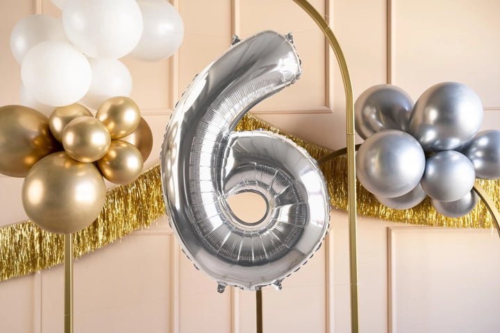 Silver Number 6 Balloon - Large Silver Foil 6 balloon - Birthday Balloon - Party Decorations - 72cm Balloon - 30" Balloon - Jolie Fete UK