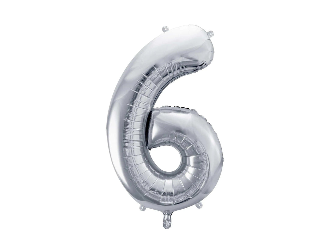 Silver Number 6 Balloon - Large Silver Foil 6 balloon - Birthday Balloon - Party Decorations - 72cm Balloon - 30" Balloon - Jolie Fete UK