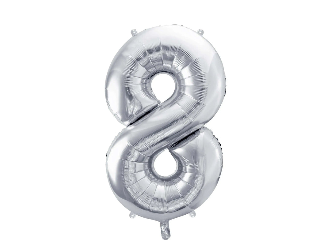 Silver Number 8 Balloon - Large Silver Foil 8 balloon - Birthday Balloon - Party Decorations - 72cm Balloon - 30" Balloon - Jolie Fete UK