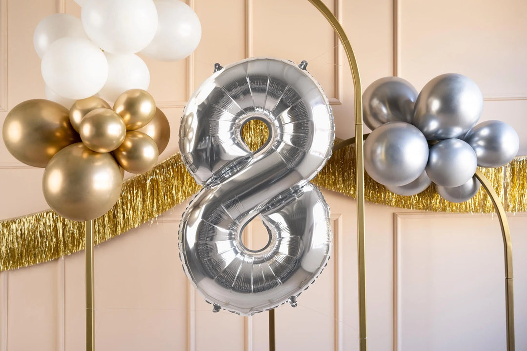 Silver Number 8 Balloon - Large Silver Foil 8 balloon - Birthday Balloon - Party Decorations - 72cm Balloon - 30" Balloon - Jolie Fete UK