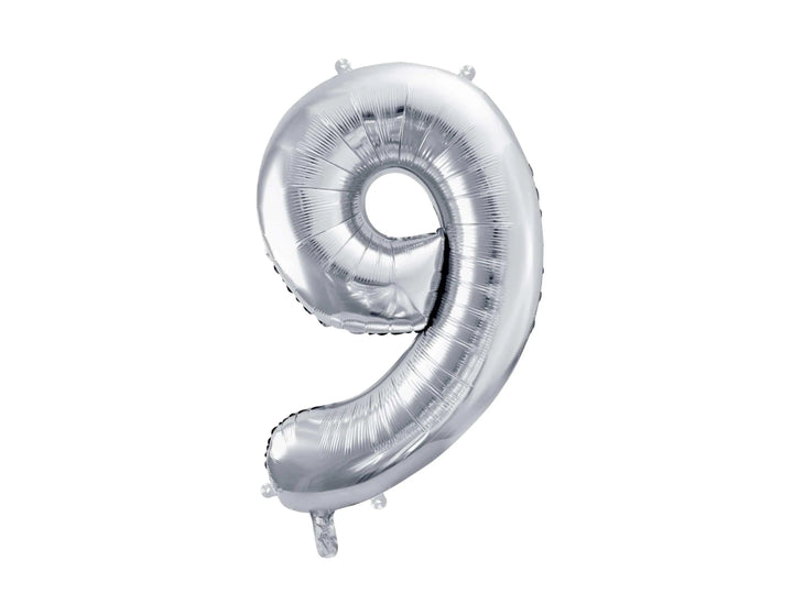 Silver Number 9 Balloon - Large Silver Foil 9 balloon - Birthday Balloon - Party Decorations - 72cm Balloon - 30" Balloon - Jolie Fete UK