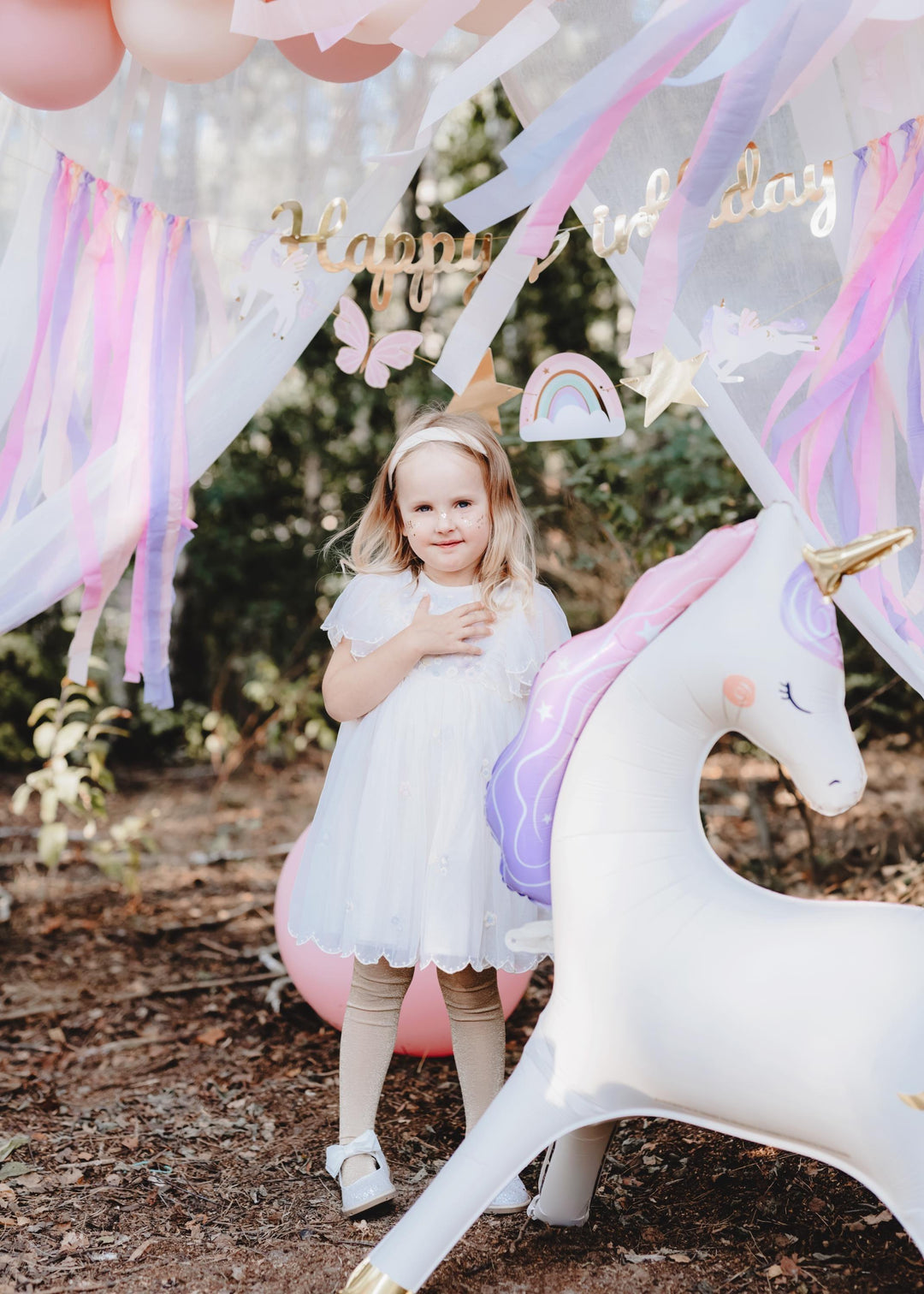 Unicorn Balloon - Large Standing Unicorn Balloon - Cream, Pastel Pink & Gold Foil Balloon-Unicorn Birthday Decorations - Unicorn Party - Jolie Fete UK