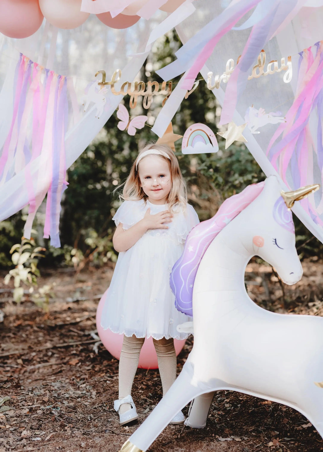 Unicorn Balloon - Large Standing Unicorn Balloon - Cream, Pastel Pink & Gold Foil Balloon-Unicorn Birthday Decorations - Unicorn Party - Jolie Fete UK