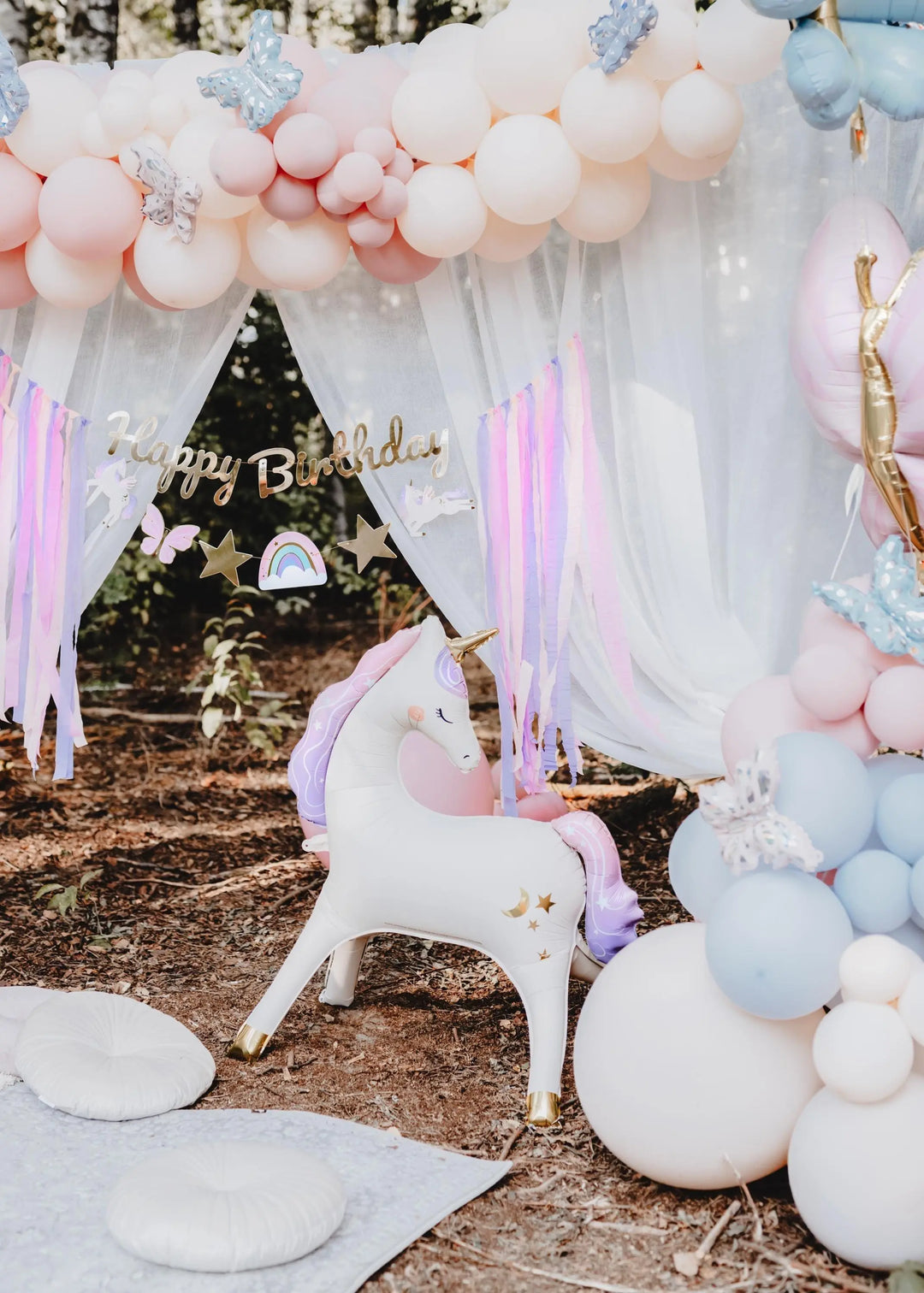 Unicorn Balloon - Large Standing Unicorn Balloon - Cream, Pastel Pink & Gold Foil Balloon-Unicorn Birthday Decorations - Unicorn Party - Jolie Fete UK