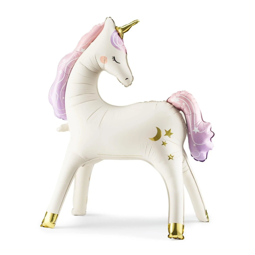 Unicorn Balloon - Large Standing Unicorn Balloon - Cream, Pastel Pink & Gold Foil Balloon-Unicorn Birthday Decorations - Unicorn Party - Jolie Fete UK