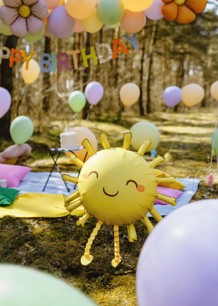 Yellow Sun Balloon - Large 'Standing' Yellow Sun Foil Balloon - Helium Fill Walking Balloon - Kids Birthday - Nature Outdoors-Garden Parties - Jolie Fete UK