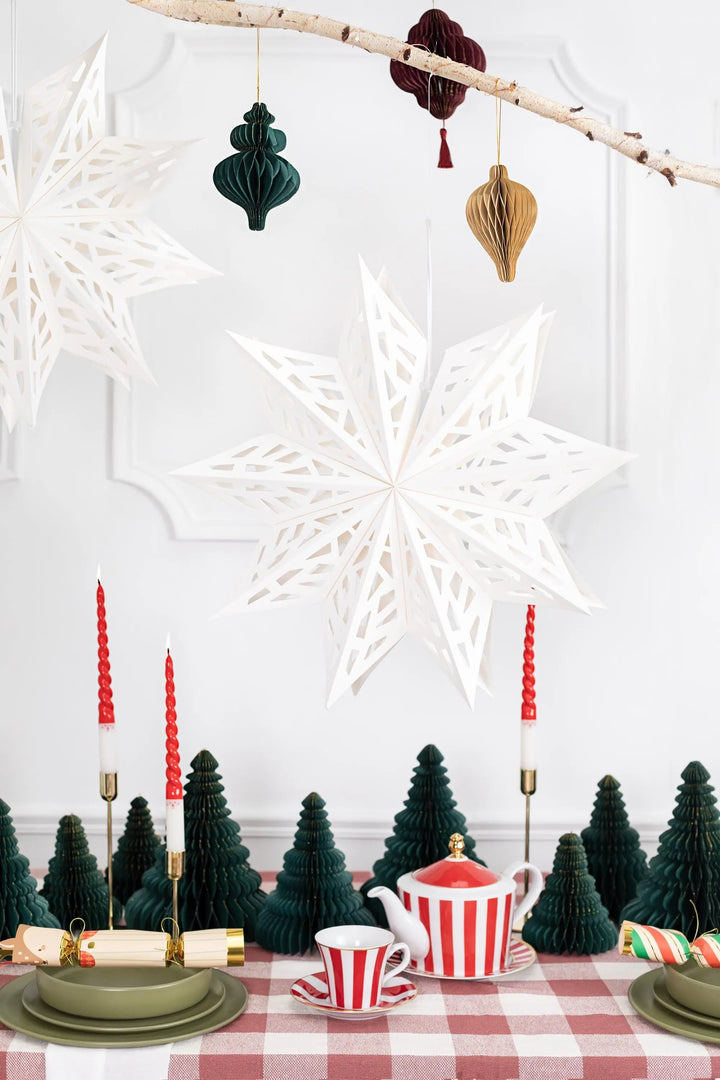 Large White Paper Star - 50cm White Paper Star Hanging Christmas Decoration - 3D Contemporary Decor - Holiday Decor - White Star - Jolie Fete UK