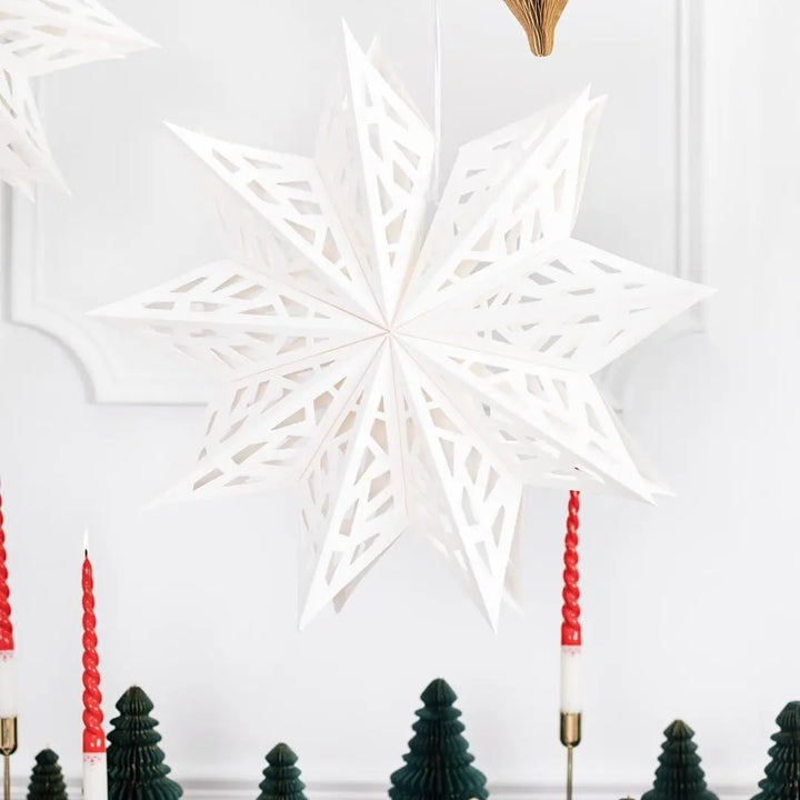 Large White Paper Star - 50cm White Paper Star Hanging Christmas Decoration - 3D Contemporary Decor - Holiday Decor - White Star - Jolie Fete UK