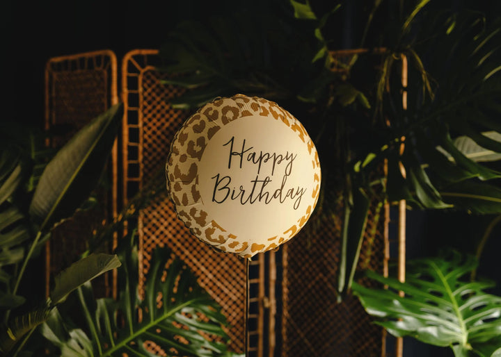 Leopard Print Happy Birthday Balloon - Safari Foil Balloon - Jungle Party Decor - Round Birthday Balloon -Wild One Theme-Kids Birthday Party - Jolie Fete UK