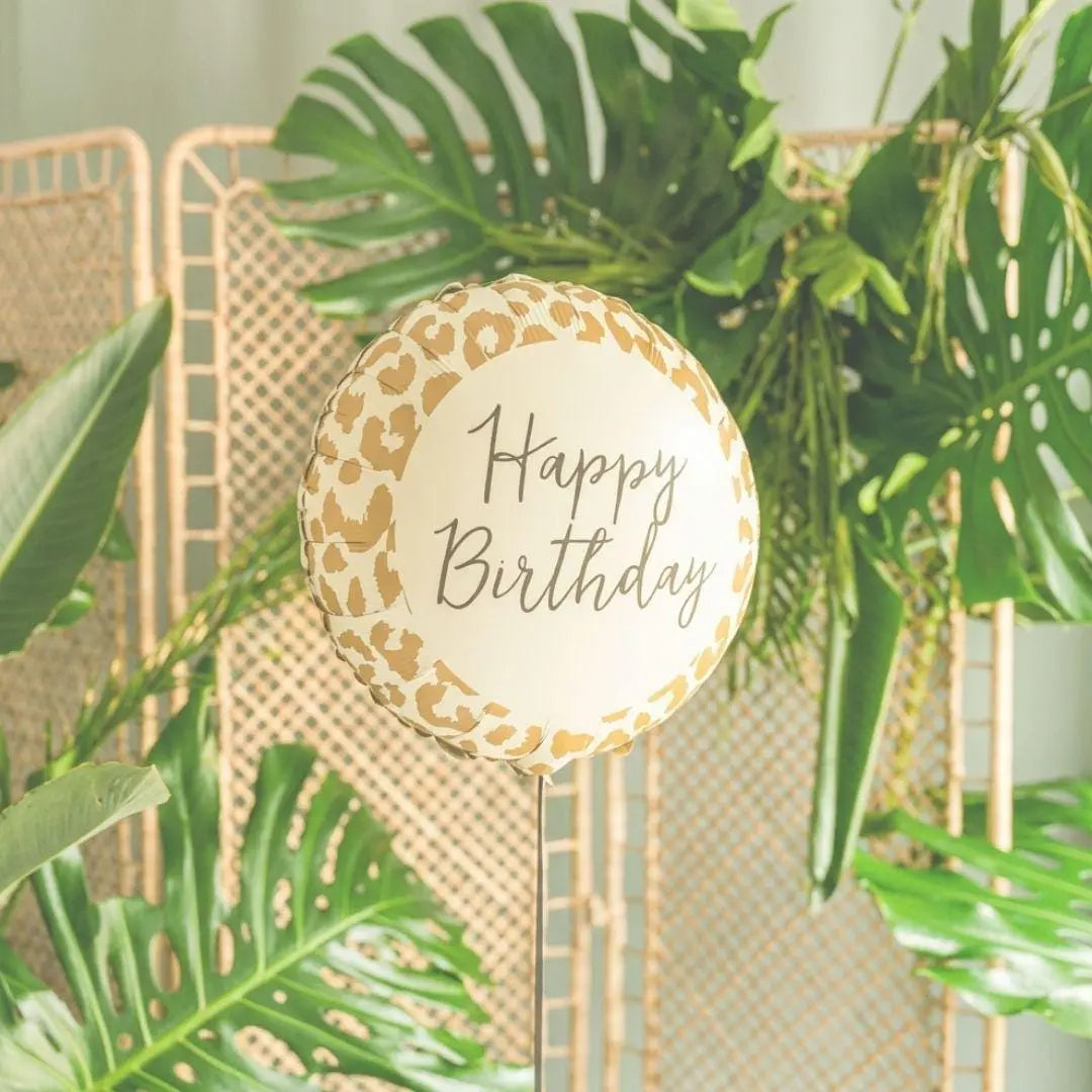 Leopard Print Happy Birthday Balloon - Safari Foil Balloon - Jungle Party Decor - Round Birthday Balloon -Wild One Theme-Kids Birthday Party - Jolie Fete UK