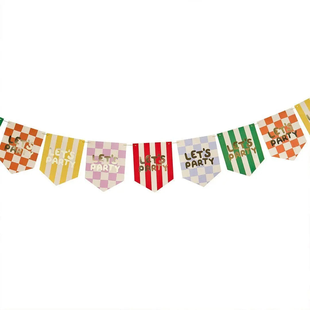Birthday Party Bunting - Lets Party Rainbow Flag Garland - Colourful Birthday Decorations - Kids Party Pennant Banner - Bright Hanging Decor - Jolie Fete UK