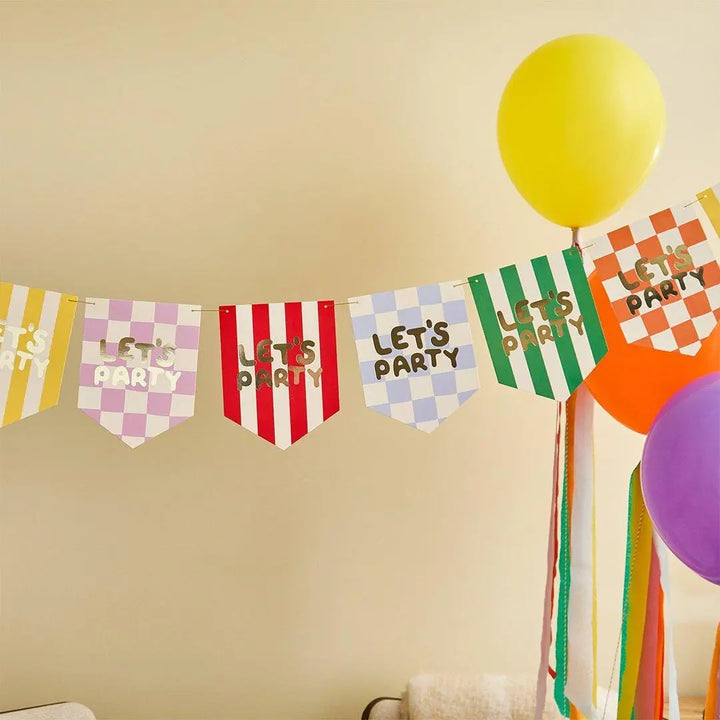 Birthday Party Bunting - Lets Party Rainbow Flag Garland - Colourful Birthday Decorations - Kids Party Pennant Banner - Bright Hanging Decor - Jolie Fete UK