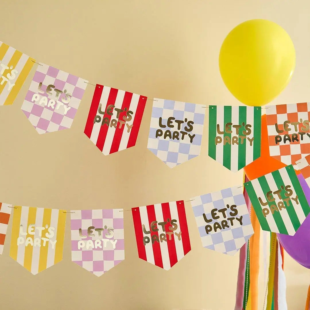 Birthday Party Bunting - Lets Party Rainbow Flag Garland - Colourful Birthday Decorations - Kids Party Pennant Banner - Bright Hanging Decor - Jolie Fete UK