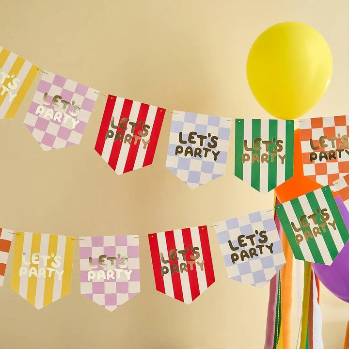 Birthday Party Bunting - Lets Party Rainbow Flag Garland - Colourful Birthday Decorations - Kids Party Pennant Banner - Bright Hanging Decor - Jolie Fete UK