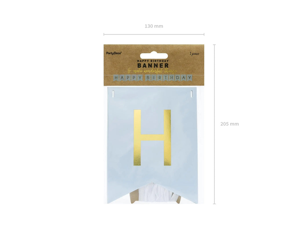 Happy Birthday Banner - Blue Birthday Party Bunting - Pastel Blue Garland - Boys Birthday Party Decorations - Blue & Gold Party Decor - DIY - Jolie Fete UK
