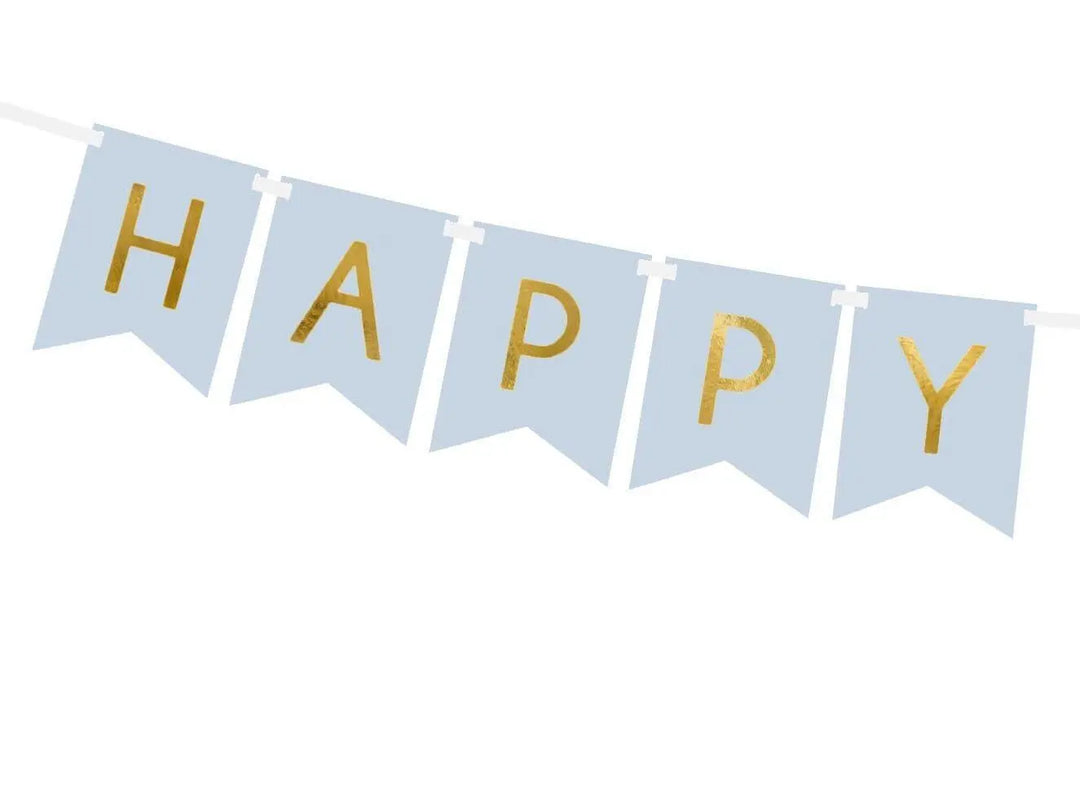 Happy Birthday Banner - Blue Birthday Party Bunting - Pastel Blue Garland - Boys Birthday Party Decorations - Blue & Gold Party Decor - DIY - Jolie Fete UK