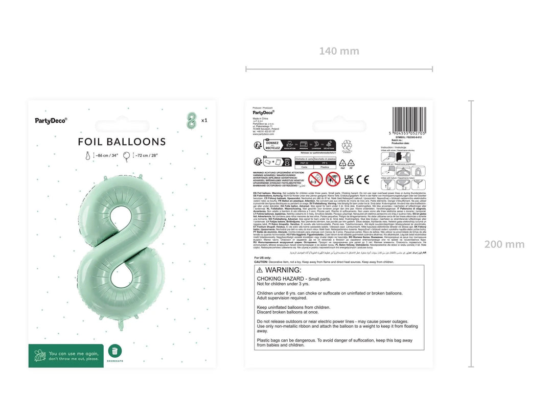 Light Blue Number 8 Balloon - Large Baby Blue Foil 8 balloon - Birthday Balloon - Party Decorations - 72cm Balloon - 30" Balloon - Jolie Fete UK