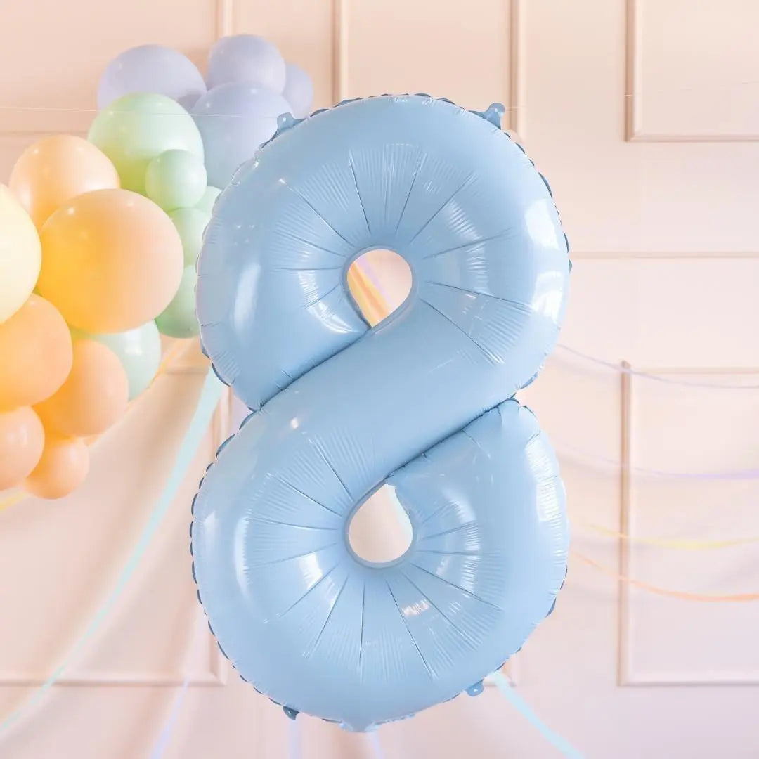 Light Blue Number 8 Balloon - Large Baby Blue Foil 8 balloon - Birthday Balloon - Party Decorations - 72cm Balloon - 30" Balloon - Jolie Fete UK